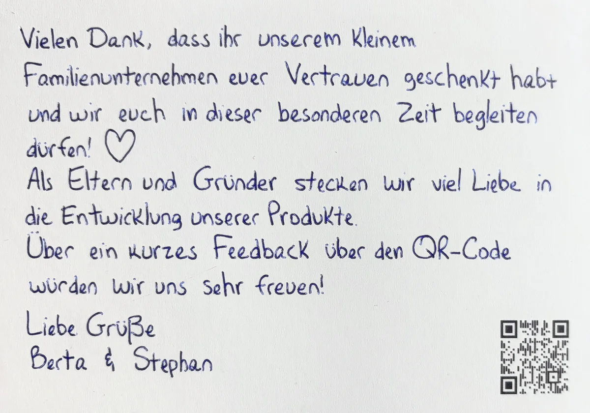 Second handwritten card with a QR code