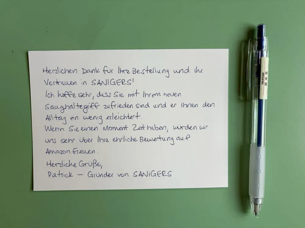 Handwritten card from a founder to his customers
